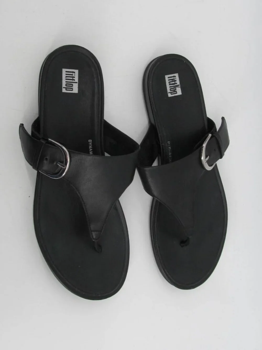 FitFlop Gracie Buckle Toe Post Dynamicush Comfort Black Leather Sandals Size10
